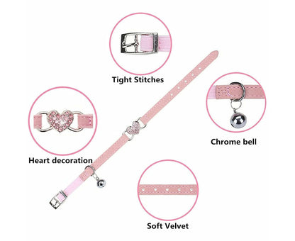 Adjustable Heart Bling Pet Collar