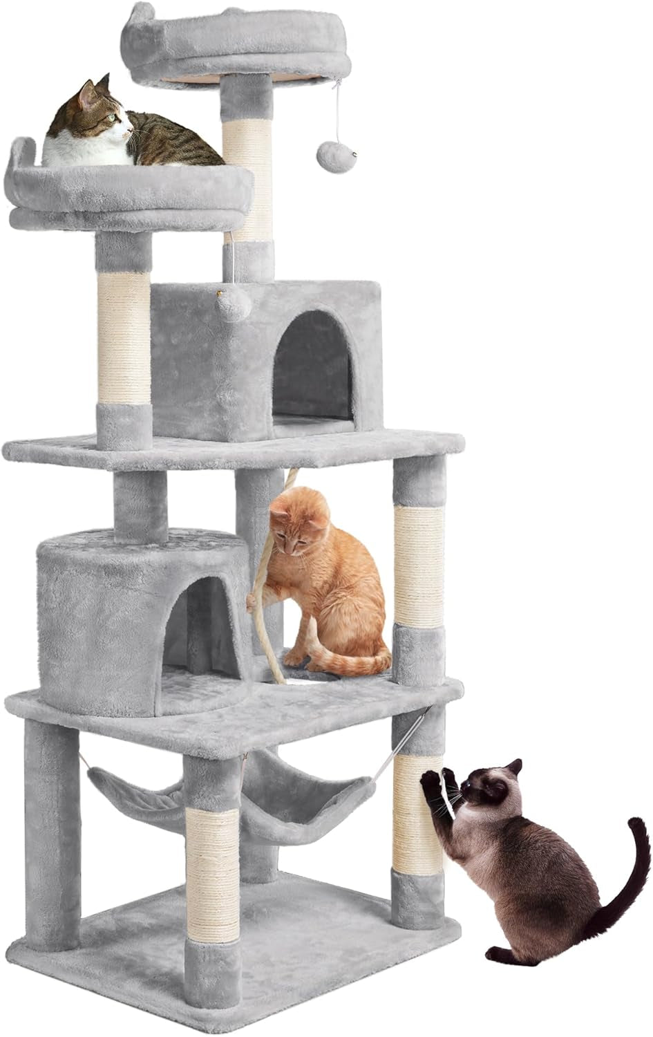 62.2Inches Cat Tree Cat Towers Cat Condo with Platform & Hammock, Scratching Posts for Kittens Pet Play House with Plush Perch for Indoor Activity Relaxing