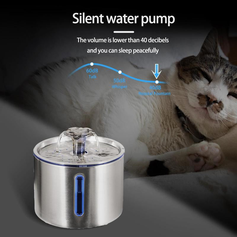 84Oz/2.5L Stainless Steel Cat Water Fountain, Automatic Circulating Filter Cat Water Fountain, Summer Pet Fountain for Indoor, Pet Products, Petkit Automatic Feeder, Cat Stuff