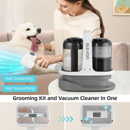 Dog Grooming Kit, Dog Hair Vacuum with 6 Pet Grooming Tools, Pet Grooming Kit for Cats, Gray