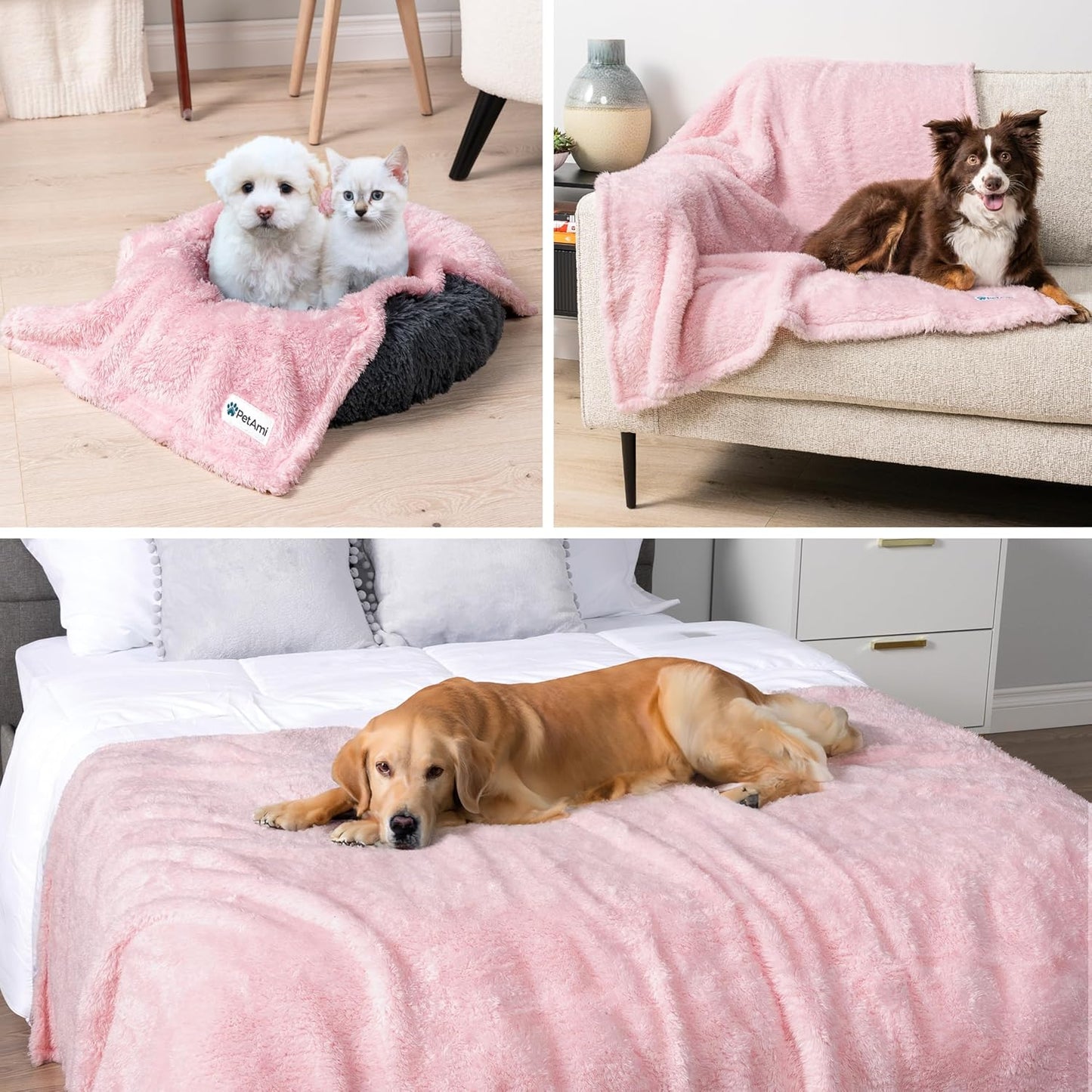 Fluffy Waterproof Dog Blanket for Small Medium Dogs, Soft Warm Pet Sherpa Throw Pee Proof Couch Cover, Reversible Cat Puppy Bed Blanket Sofa Protector, Plush Washable Pad (Pink Blush, 24X32)