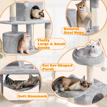 62.2Inches Cat Tree Cat Towers Cat Condo with Platform & Hammock, Scratching Posts for Kittens Pet Play House with Plush Perch for Indoor Activity Relaxing