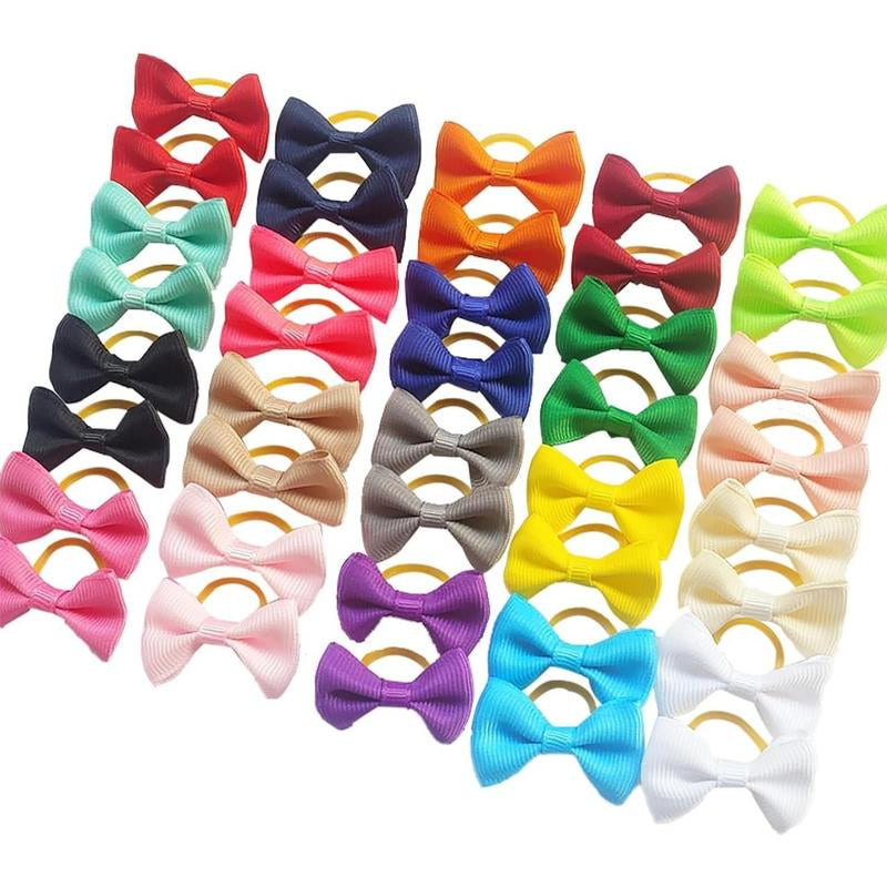 40Pcs(20Pairs) Puppy Yorkie Dog Hair Bow Pure Ribbon with Rubber Band 40Mm Pet Grooming Products Mix Colors Varies Patterns Pet Hair Bows (Pure Ribbon Rubber Bow)