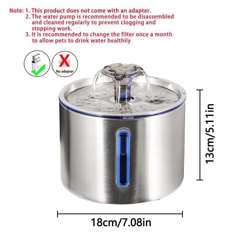 84Oz/2.5L Stainless Steel Cat Water Fountain, Automatic Circulating Filter Cat Water Fountain, Summer Pet Fountain for Indoor, Pet Products, Petkit Automatic Feeder, Cat Stuff