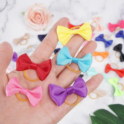 40Pcs(20Pairs) Puppy Yorkie Dog Hair Bow Pure Ribbon with Rubber Band 40Mm Pet Grooming Products Mix Colors Varies Patterns Pet Hair Bows (Pure Ribbon Rubber Bow)