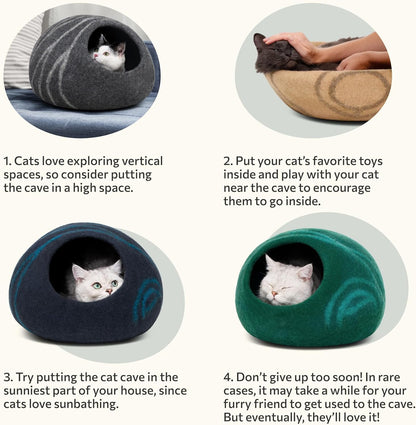 Cat Cave – Premium Felt Cat Bed for Indoor Cats, Handmade 100% Merino Wool (Light Shades) (Large, Light Grey)