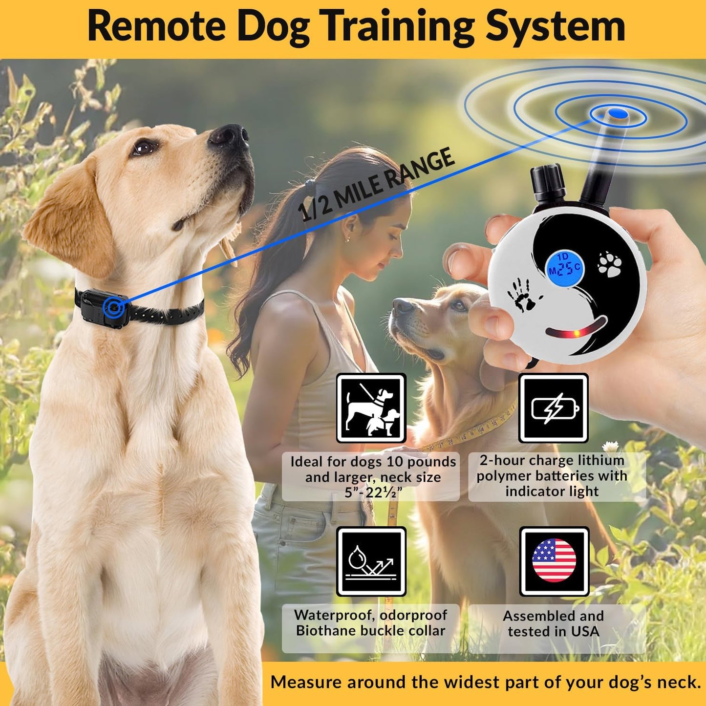 E-Collar Dog Training Collar, Rechargeable Remote + Finger Clicker, for Small to Medium Dogs, Humane Tapping Stimulation, 100 Levels, Tone, Light, 1/2 Mile 1 Dog, Zen